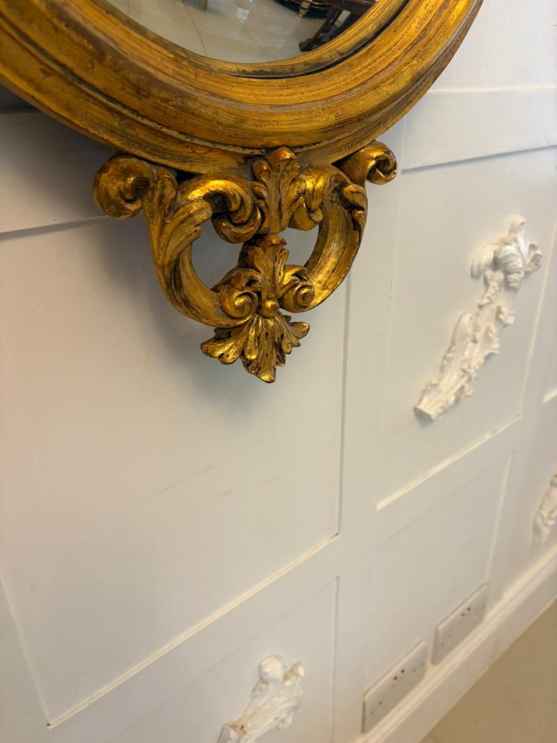 Antique Pair of Regency Style Giltwood Convex Girandole Wall Mirrors - Image 10